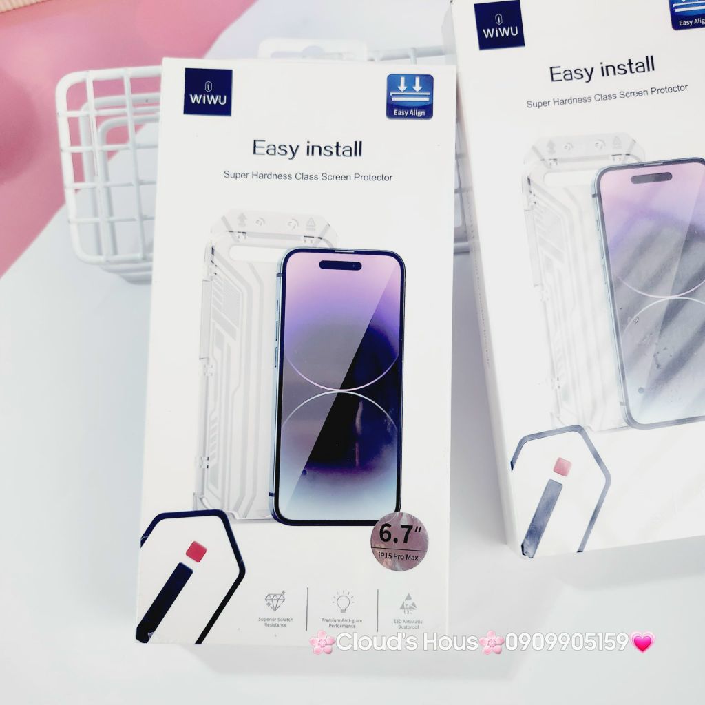 CƯỜNG LỰC Siêu Đẹp Easy Install Chính Hãng WIWU ( có khung tự dán)