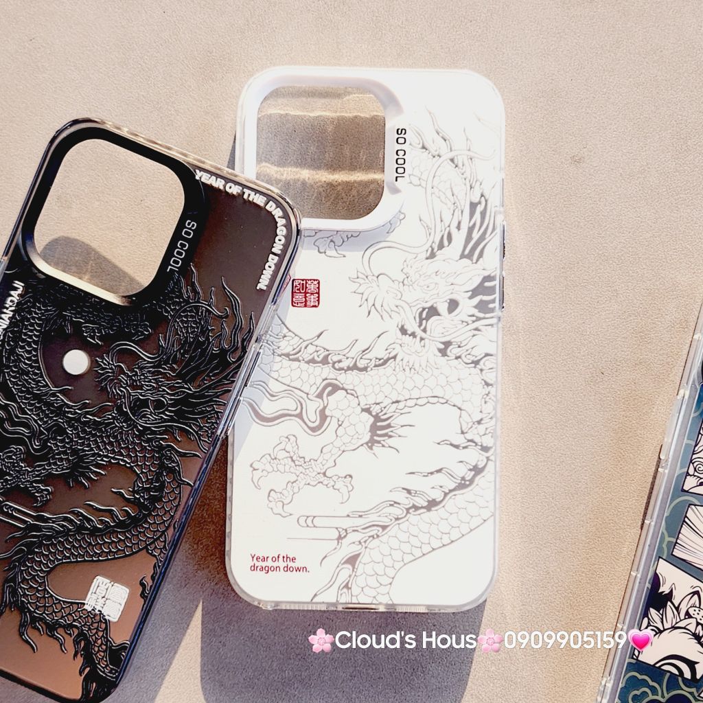 Case Ốp điện thoại iPhone Rồng Đen Nền xám So Cool iPhone 11/12/13/14/15/Pro/Promax - TẾT
