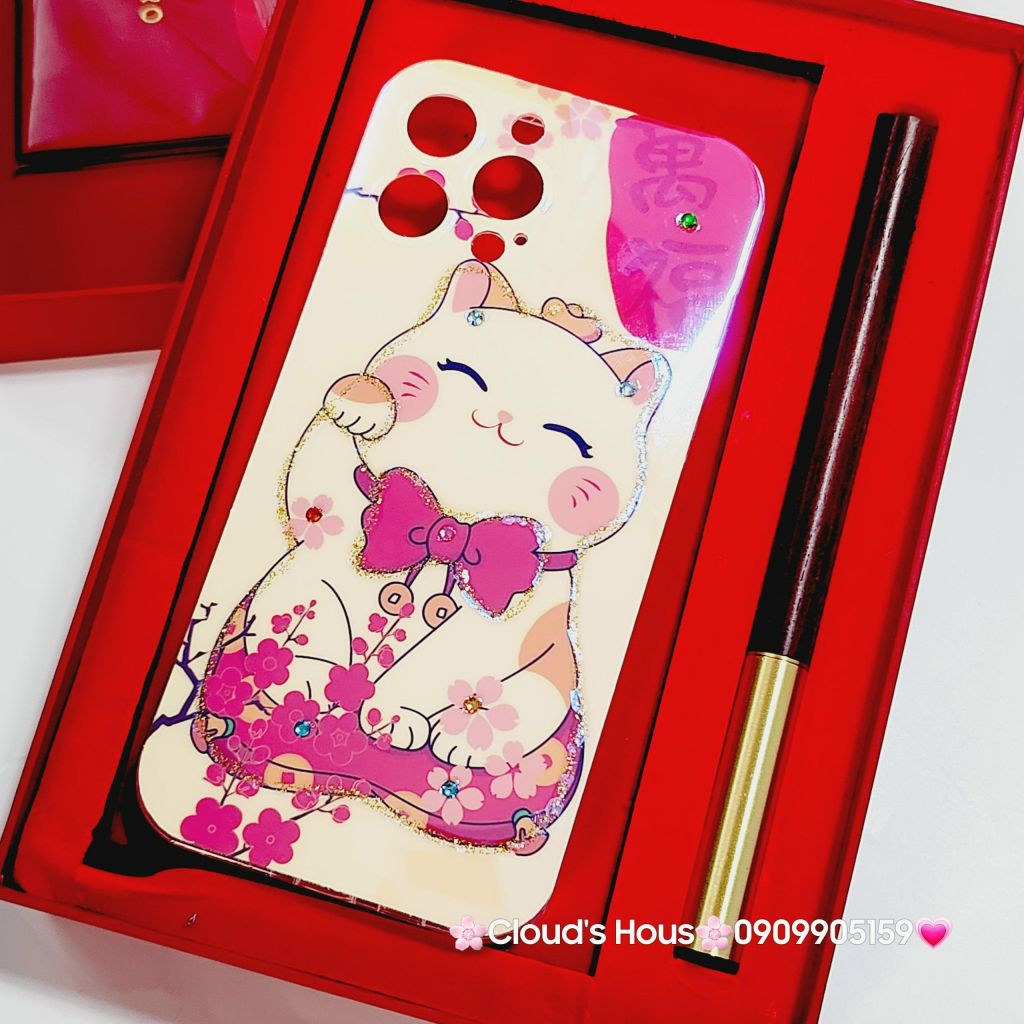 Case Ốp điện thoại iPhone Mèo may mắn vẫy tay Hologram Ánh Xà Cừ iPhone 11/12/13/14/15/Pro/Promax - TẾT