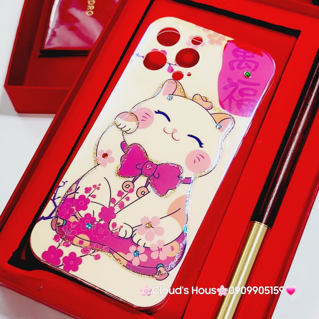 Case Ốp điện thoại iPhone Mèo may mắn vẫy tay Hologram Ánh Xà Cừ iPhone 11/12/13/14/15/Pro/Promax - TẾT