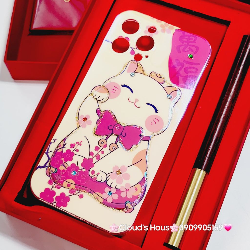 Case Ốp điện thoại iPhone Mèo may mắn vẫy tay Hologram Ánh Xà Cừ iPhone 11/12/13/14/15/Pro/Promax - TẾT