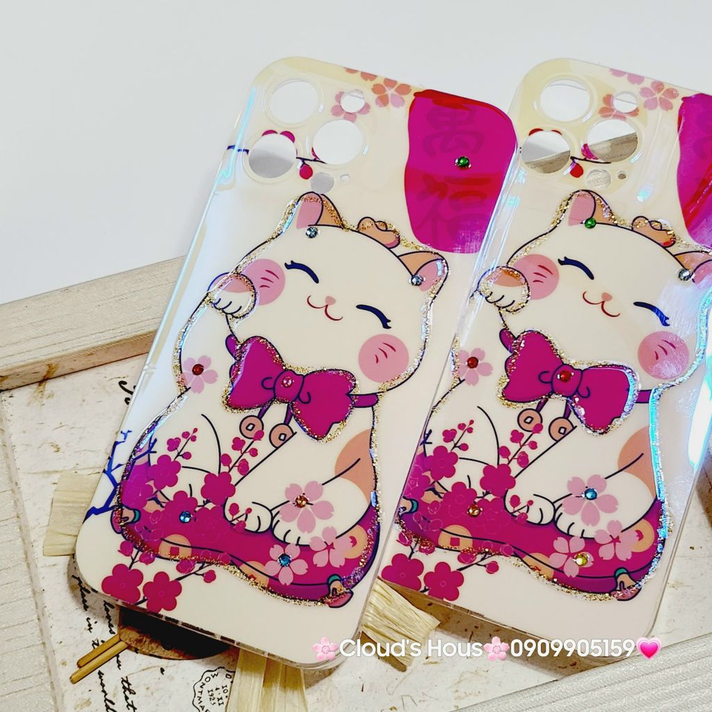 Case Ốp điện thoại iPhone Mèo may mắn vẫy tay Hologram Ánh Xà Cừ iPhone 11/12/13/14/15/Pro/Promax - TẾT