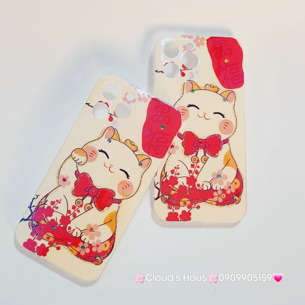 Case Ốp điện thoại iPhone Mèo may mắn vẫy tay Hologram Ánh Xà Cừ iPhone 11/12/13/14/15/Pro/Promax - TẾT