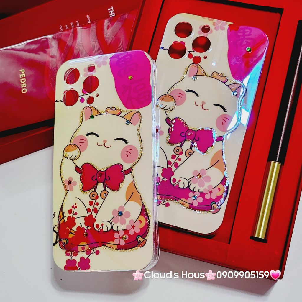 Case Ốp điện thoại iPhone Mèo may mắn vẫy tay Hologram Ánh Xà Cừ iPhone 11/12/13/14/15/Pro/Promax - TẾT