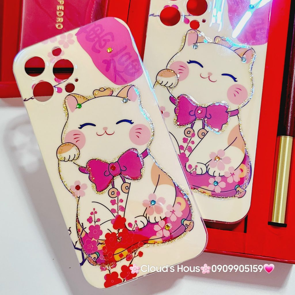 Case Ốp điện thoại iPhone Mèo may mắn vẫy tay Hologram Ánh Xà Cừ iPhone 11/12/13/14/15/Pro/Promax - TẾT