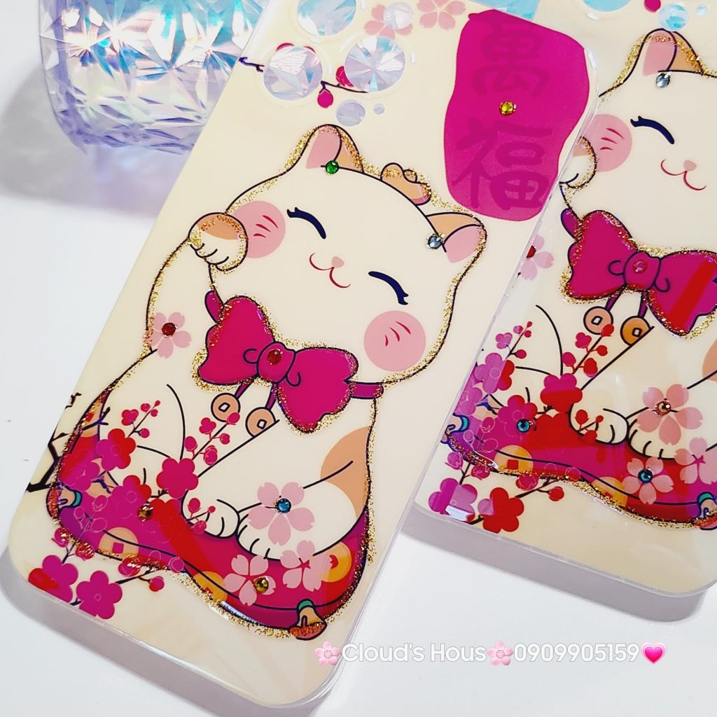 Case Ốp điện thoại iPhone Mèo may mắn vẫy tay Hologram Ánh Xà Cừ iPhone 11/12/13/14/15/Pro/Promax - TẾT