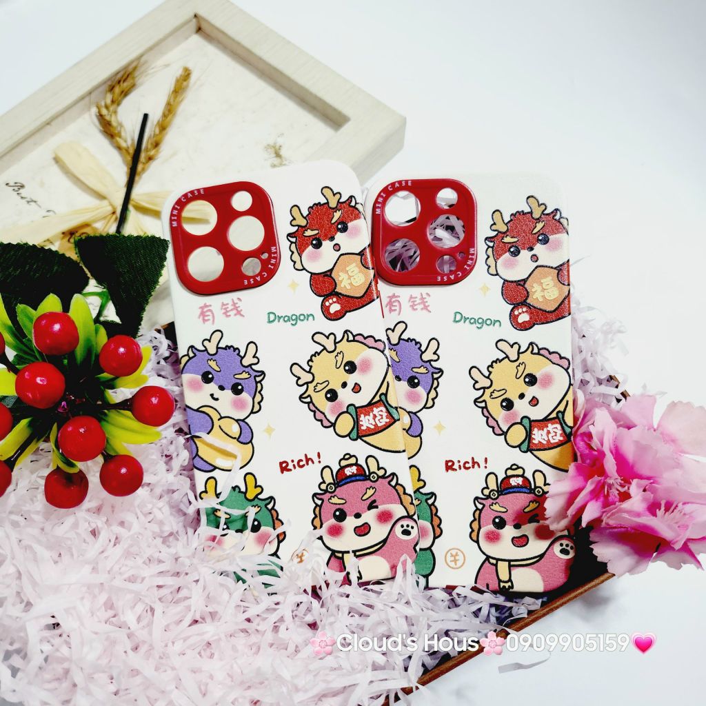 Case Ốp điện thoại iPhone Rồng kute nhám da Dragon Rich iPhone 12/13/14/15/Pro/Promax - TẾT
