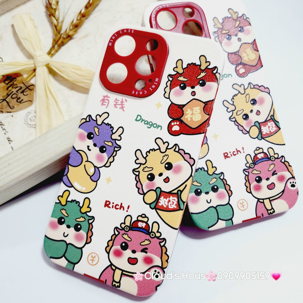Case Ốp điện thoại iPhone Rồng kute nhám da Dragon Rich iPhone 12/13/14/15/Pro/Promax - TẾT