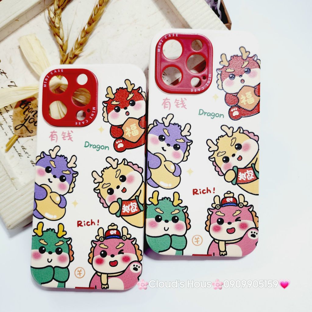 Case Ốp điện thoại iPhone Rồng kute nhám da Dragon Rich iPhone 12/13/14/15/Pro/Promax - TẾT