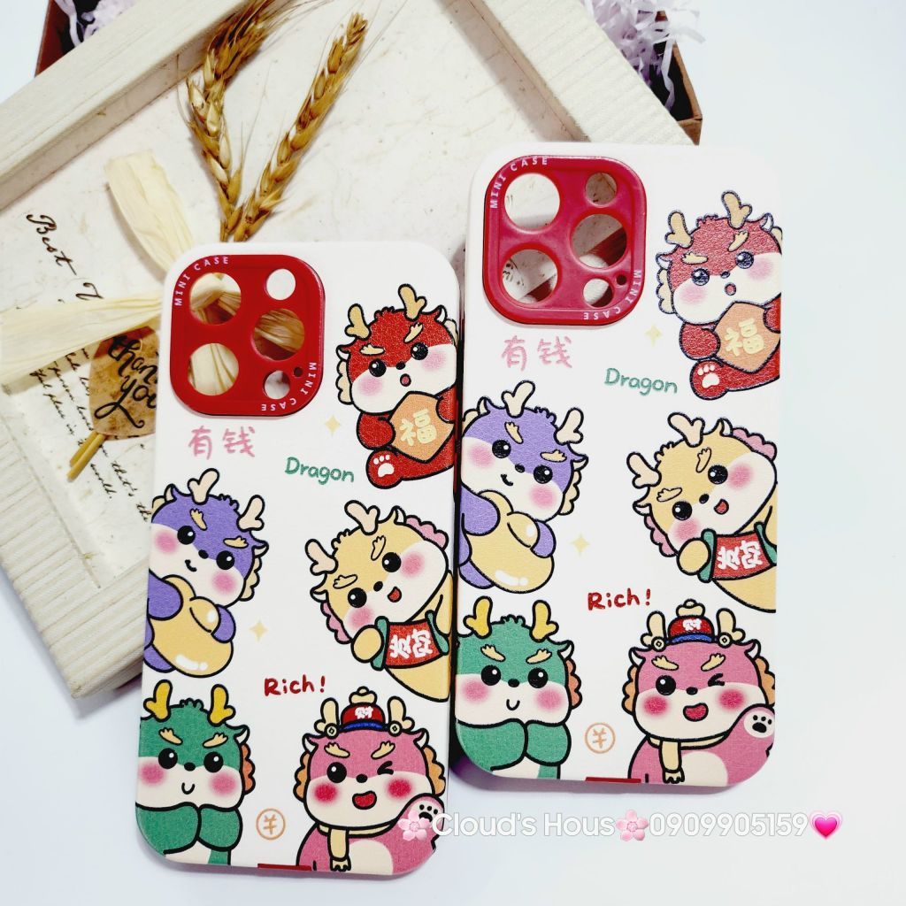 Case Ốp điện thoại iPhone Rồng kute nhám da Dragon Rich iPhone 12/13/14/15/Pro/Promax - TẾT