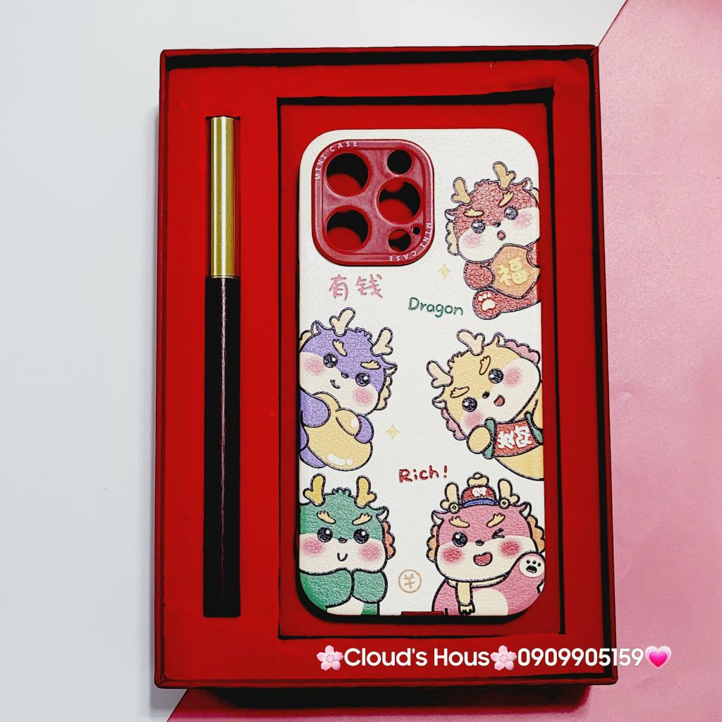 Case Ốp điện thoại iPhone Rồng kute nhám da Dragon Rich iPhone 12/13/14/15/Pro/Promax - TẾT