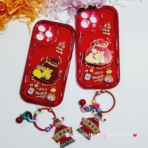 Case Ốp điện thoại iPhone Túi Tiền Vàng trong đỏ - Rich Happy dẻo phôi phao chống shock iPhone 11/12/13/14/15/Pro/Promax - TẾT (kèm charm)