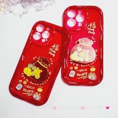 Case Ốp điện thoại iPhone Túi Tiền Vàng trong đỏ - Rich Happy dẻo phôi phao chống shock iPhone 11/12/13/14/15/Pro/Promax - TẾT (kèm charm)