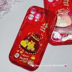 Case Ốp điện thoại iPhone Túi Tiền Vàng trong đỏ - Rich Happy dẻo phôi phao chống shock iPhone 11/12/13/14/15/Pro/Promax - TẾT (kèm charm)