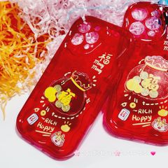 Case Ốp điện thoại iPhone Túi Tiền Vàng trong đỏ - Rich Happy dẻo phôi phao chống shock iPhone 11/12/13/14/15/Pro/Promax - TẾT (kèm charm)