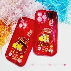 Case Ốp điện thoại iPhone Túi Tiền Vàng trong đỏ - Rich Happy dẻo phôi phao chống shock iPhone 11/12/13/14/15/Pro/Promax - TẾT (kèm charm)
