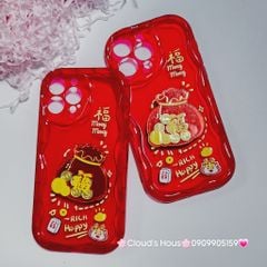 Case Ốp điện thoại iPhone Túi Tiền Vàng trong đỏ - Rich Happy dẻo phôi phao chống shock iPhone 11/12/13/14/15/Pro/Promax - TẾT (kèm charm)