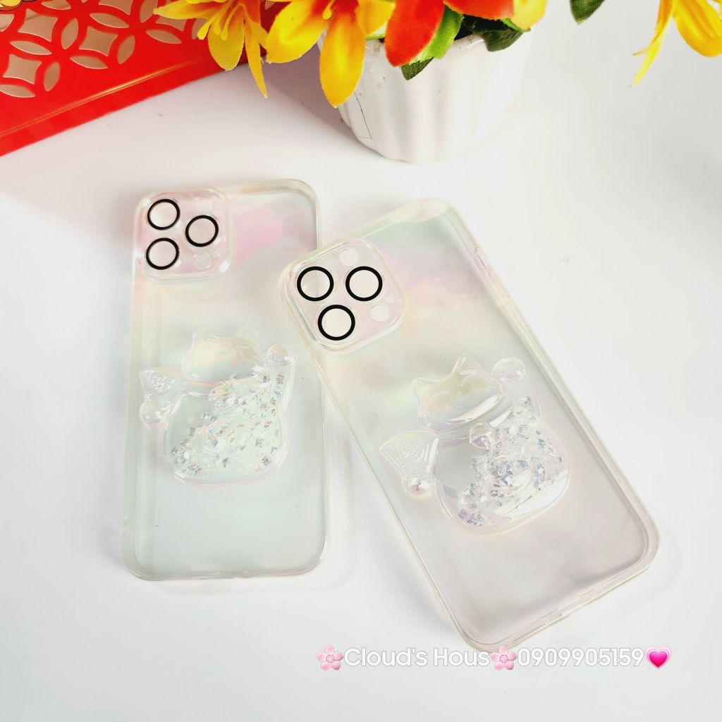 Case Ốp điện thoại iPhone Mèo May Mắn túi tiền nổi trong hologram bảo vệ camera iPhone 12/13/14/15/Pro/Promax - TẾT