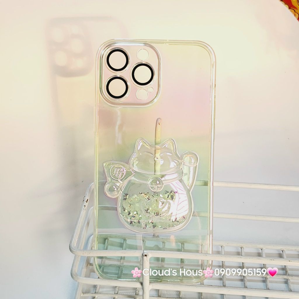 Case Ốp điện thoại iPhone Mèo May Mắn túi tiền nổi trong hologram bảo vệ camera iPhone 12/13/14/15/Pro/Promax - TẾT