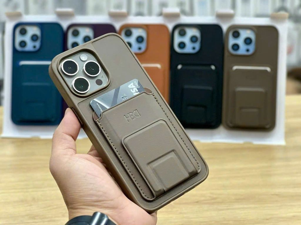 Case Ốp điện thoại iPhone HDD Da Đựng Card Chống dựng VERSION 2 iPhone 11/12/13/14/Pro/Promax