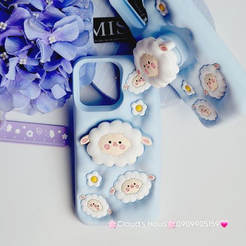 Case Ốp điện thoại iPhone Cừu Xanh - Sheep Su dẻo 3D Nổi Popsocket chống dựng iPhone 11/12/13/14/15/Plus/Pro/Promax