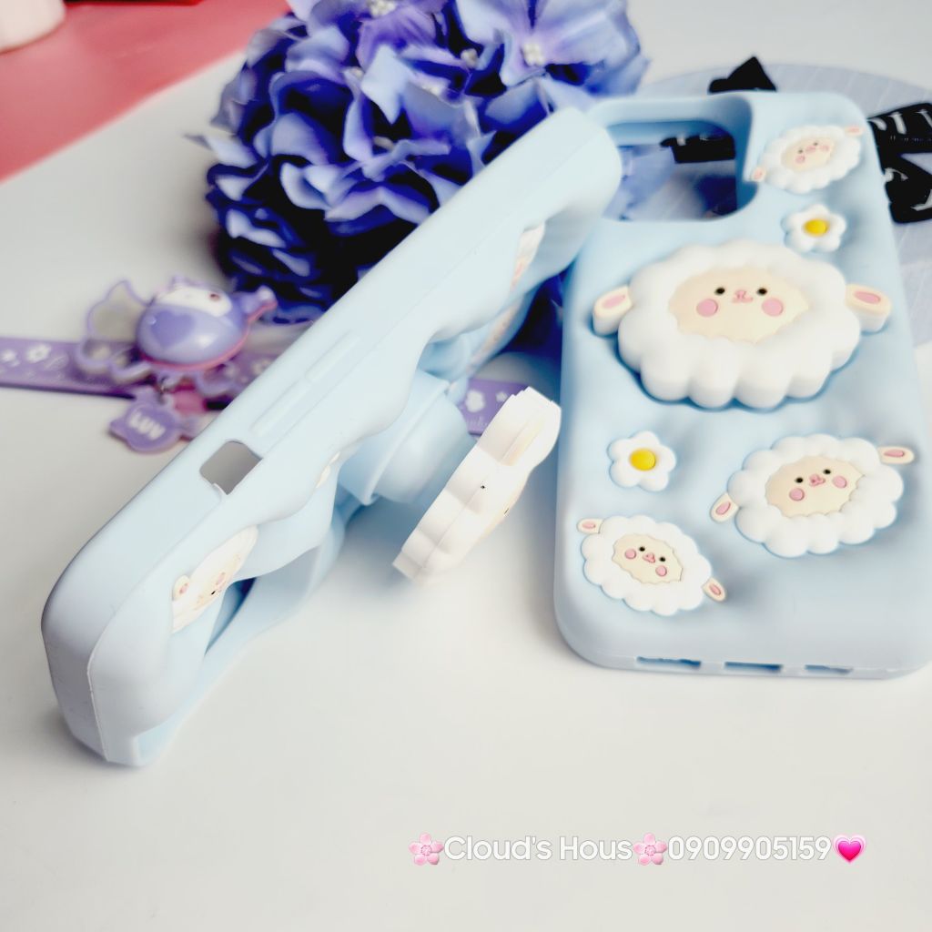 Case Ốp điện thoại iPhone Cừu Xanh - Sheep Su dẻo 3D Nổi Popsocket chống dựng iPhone 11/12/13/14/15/Plus/Pro/Promax