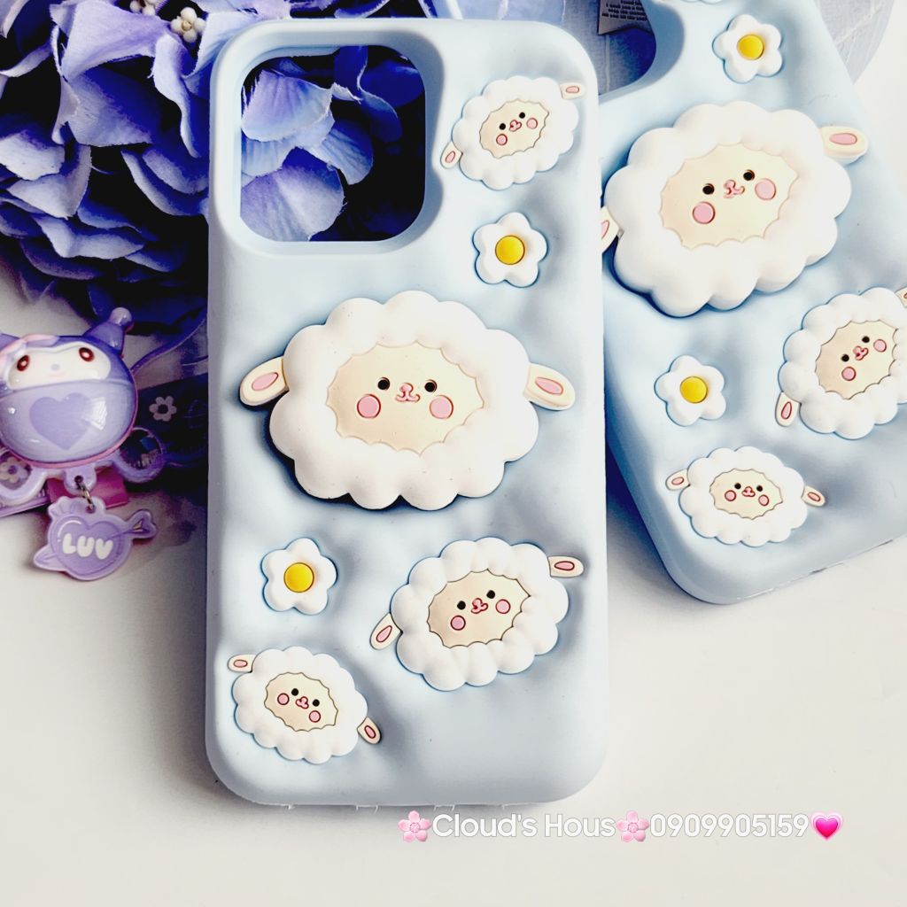 Case Ốp điện thoại iPhone Cừu Xanh - Sheep Su dẻo 3D Nổi Popsocket chống dựng iPhone 11/12/13/14/15/Plus/Pro/Promax