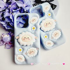 Case Ốp điện thoại iPhone Cừu Xanh - Sheep Su dẻo 3D Nổi Popsocket chống dựng iPhone 11/12/13/14/15/Plus/Pro/Promax