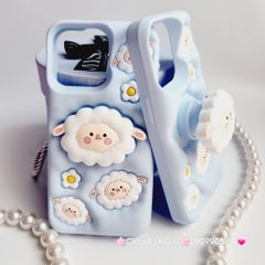 Case Ốp điện thoại iPhone Cừu Xanh - Sheep Su dẻo 3D Nổi Popsocket chống dựng iPhone 11/12/13/14/15/Plus/Pro/Promax