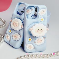 Case Ốp điện thoại iPhone Cừu Xanh - Sheep Su dẻo 3D Nổi Popsocket chống dựng iPhone 11/12/13/14/15/Plus/Pro/Promax