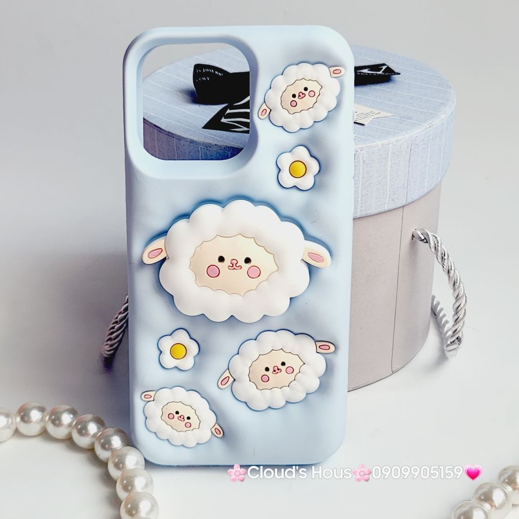 Case Ốp điện thoại iPhone Cừu Xanh - Sheep Su dẻo 3D Nổi Popsocket chống dựng iPhone 11/12/13/14/15/Plus/Pro/Promax