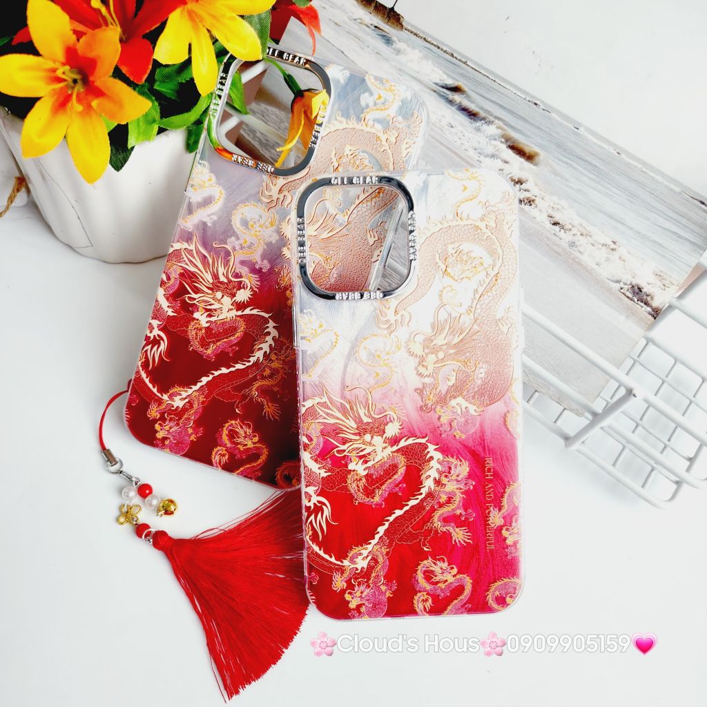 Case Ốp điện thoại iPhone Rồng Đỏ Hologram iPhone 11/12/13/14/15/Pro/Promax - TẾT