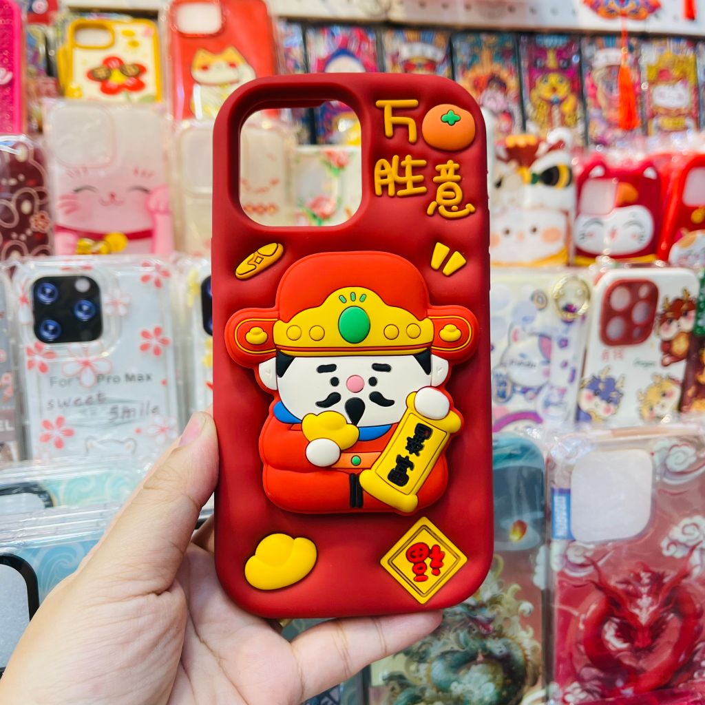 Case Ốp điện thoại iPhone Su dẻo Ông Thần Tài Kèm Popsocket iPhone 11/12/13/14/15/Pro/Promax - TẾT