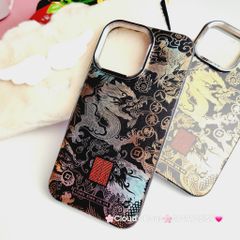 Case Ốp điện thoại iPhone Rồng Vàng Đen viền Titan iPhone 11/12/13/14/15/Pro/Promax - TẾT