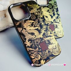 Case Ốp điện thoại iPhone Rồng Vàng Đen viền Titan iPhone 11/12/13/14/15/Pro/Promax - TẾT