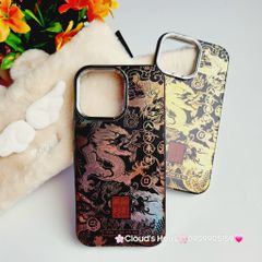 Case Ốp điện thoại iPhone Rồng Vàng Đen viền Titan iPhone 11/12/13/14/15/Pro/Promax - TẾT