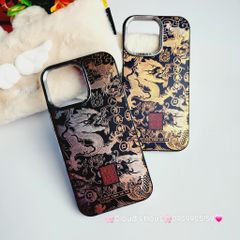 Case Ốp điện thoại iPhone Rồng Vàng Đen viền Titan iPhone 11/12/13/14/15/Pro/Promax - TẾT
