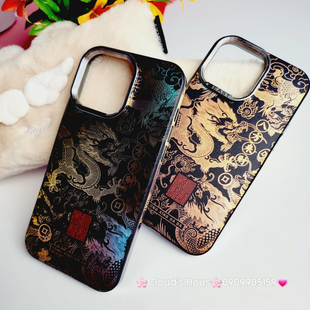 Case Ốp điện thoại iPhone Rồng Vàng Đen viền Titan iPhone 11/12/13/14/15/Pro/Promax - TẾT