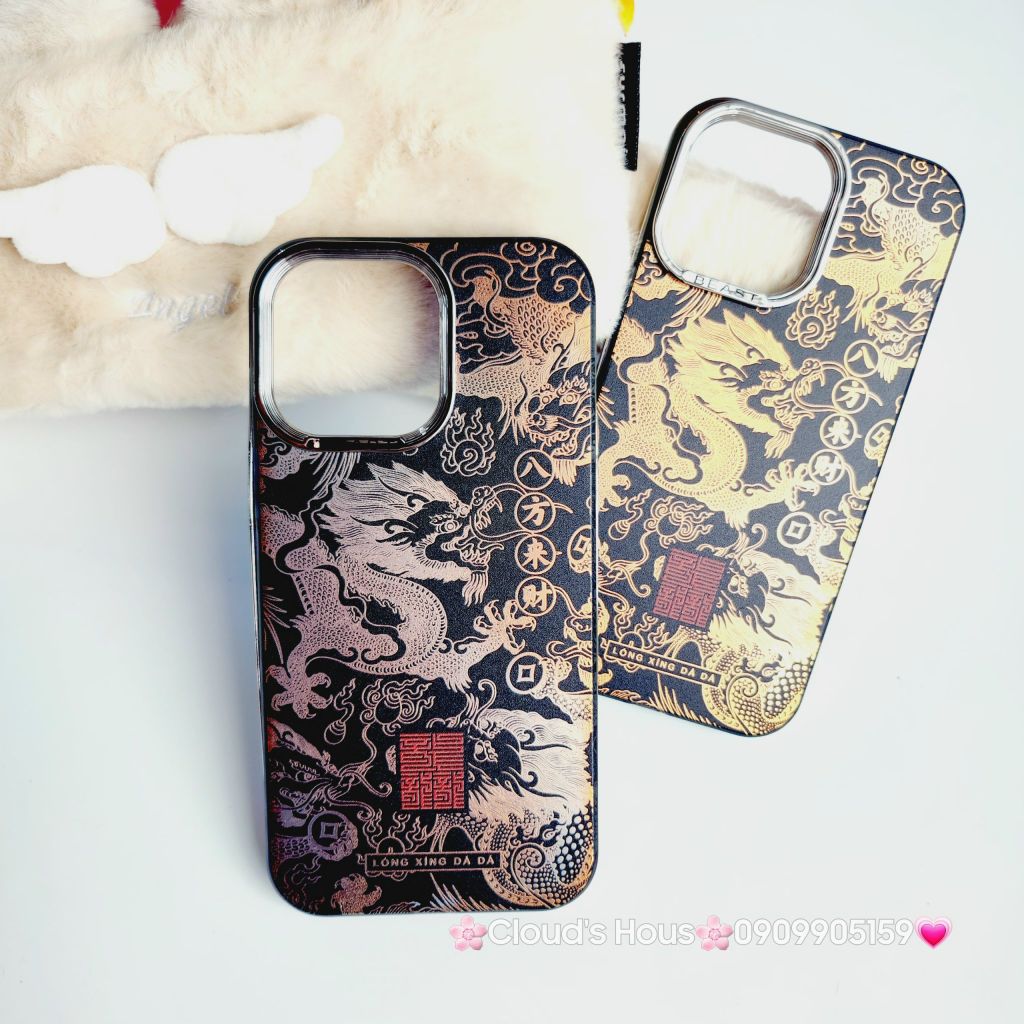 Case Ốp điện thoại iPhone Rồng Vàng Đen viền Titan iPhone 11/12/13/14/15/Pro/Promax - TẾT