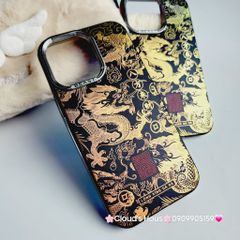 Case Ốp điện thoại iPhone Rồng Vàng Đen viền Titan iPhone 11/12/13/14/15/Pro/Promax - TẾT
