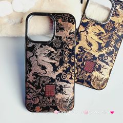 Case Ốp điện thoại iPhone Rồng Vàng Đen viền Titan iPhone 11/12/13/14/15/Pro/Promax - TẾT