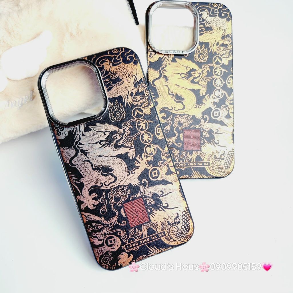 Case Ốp điện thoại iPhone Rồng Vàng Đen viền Titan iPhone 11/12/13/14/15/Pro/Promax - TẾT