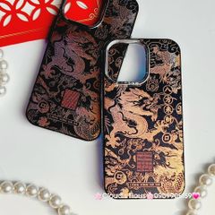Case Ốp điện thoại iPhone Rồng Vàng Đen viền Titan iPhone 11/12/13/14/15/Pro/Promax - TẾT