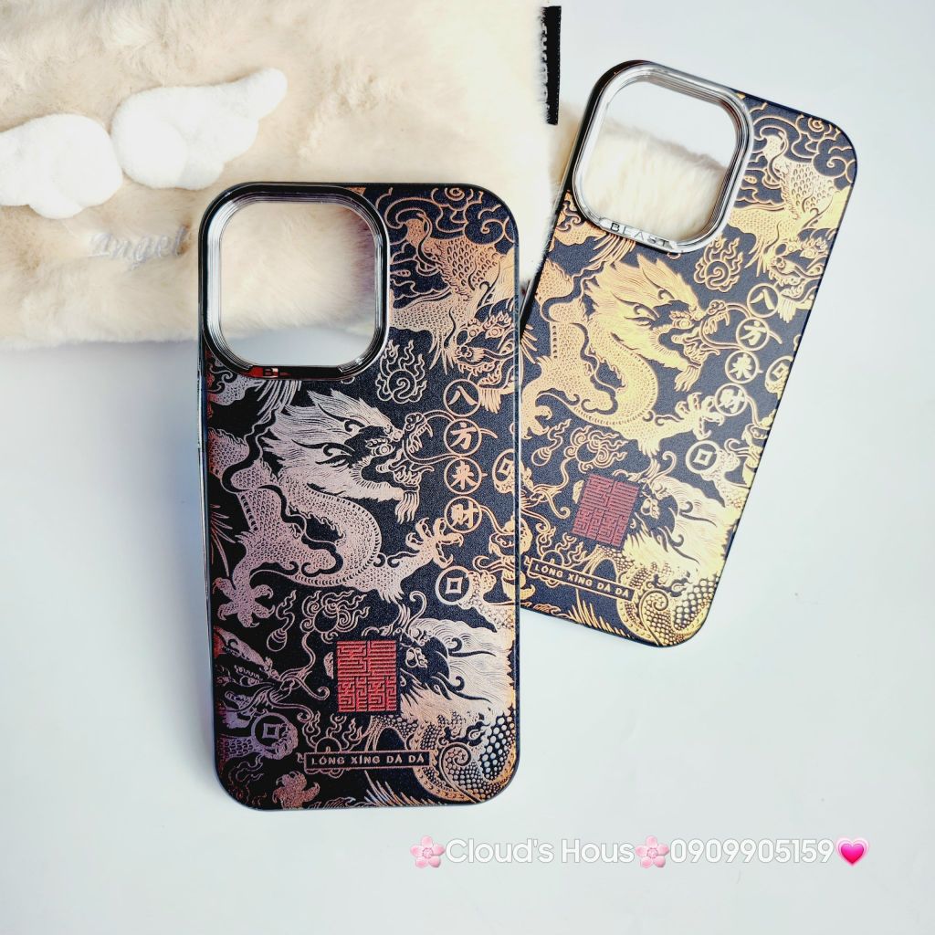 Case Ốp điện thoại iPhone Rồng Vàng Đen viền Titan iPhone 11/12/13/14/15/Pro/Promax - TẾT