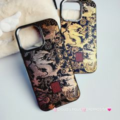 Case Ốp điện thoại iPhone Rồng Vàng Đen viền Titan iPhone 11/12/13/14/15/Pro/Promax - TẾT