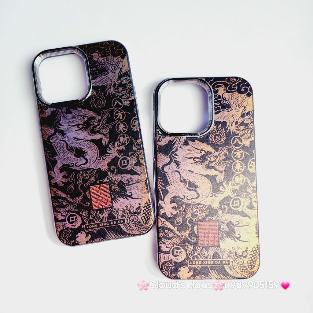 Case Ốp điện thoại iPhone Rồng Vàng Đen viền Titan iPhone 11/12/13/14/15/Pro/Promax - TẾT