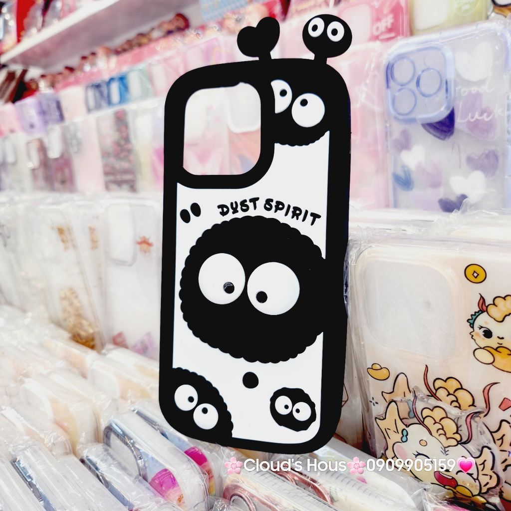 Case Ốp điện thoại iPhone Hòn Than Đen Cute lòi tai Su dẻo 3D Nổi iPhone 11/12/13/14/15/Plus/Pro/Promax