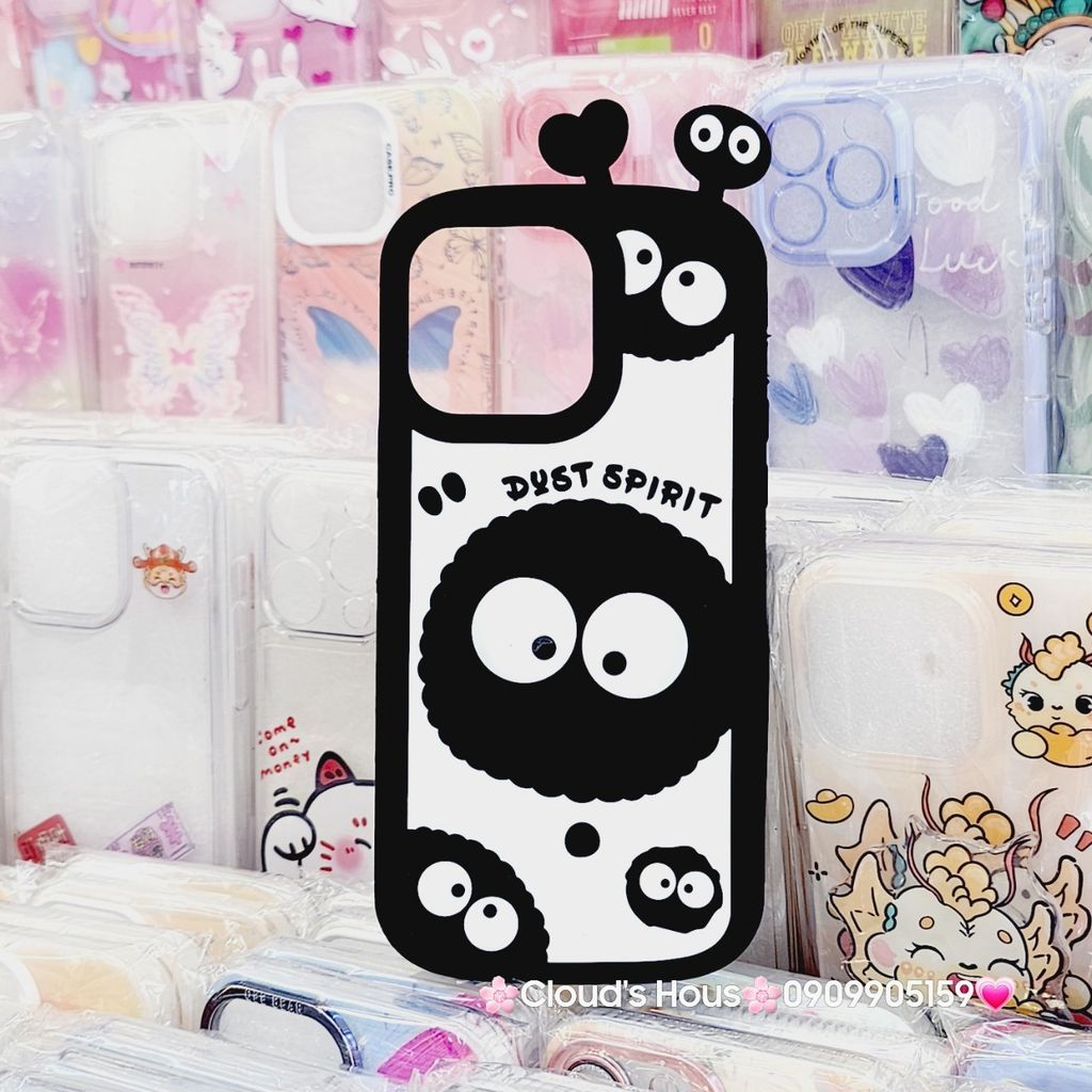 Case Ốp điện thoại iPhone Hòn Than Đen Cute lòi tai Su dẻo 3D Nổi iPhone 11/12/13/14/15/Plus/Pro/Promax