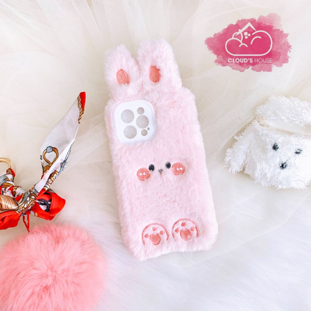 Case Ốp điện thoại iPhone Thỏ Hồng Bông Lông mịn tai thỏ iPhone 7+/X/XSm/11/11Promax/12/12Pro/12Promax
