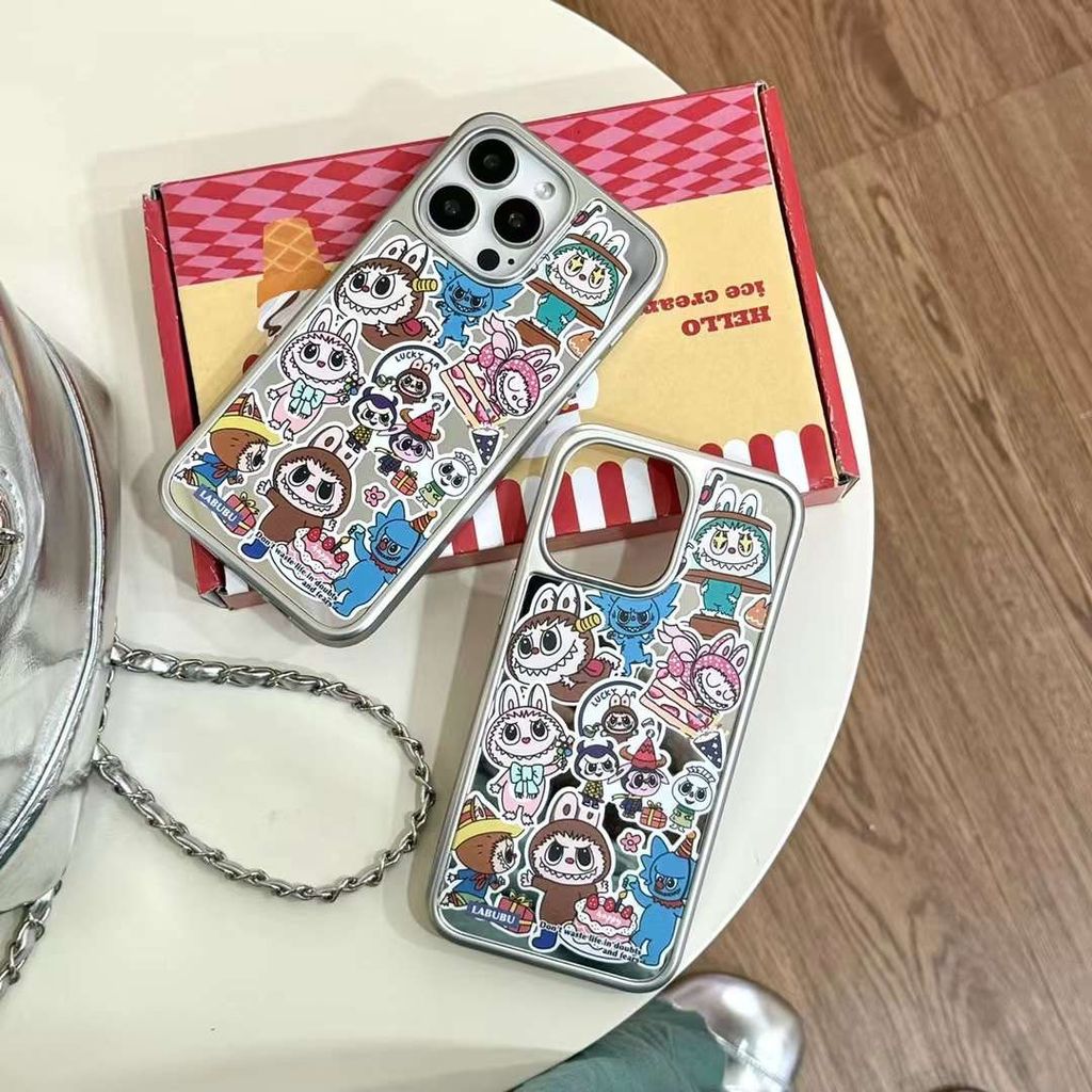 Case Ốp điện thoại iPhone Labubu tráng gương viền bạc iPhone 12/13/14/15/Pro/Promax